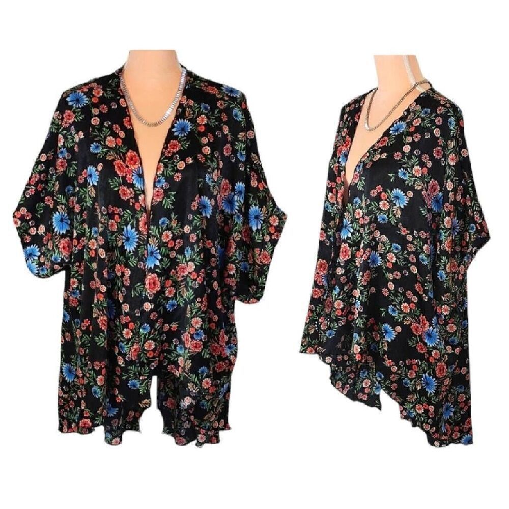 Love‎ Cameron Tropical Open Front Satin Swim Cover Up Large NWOT